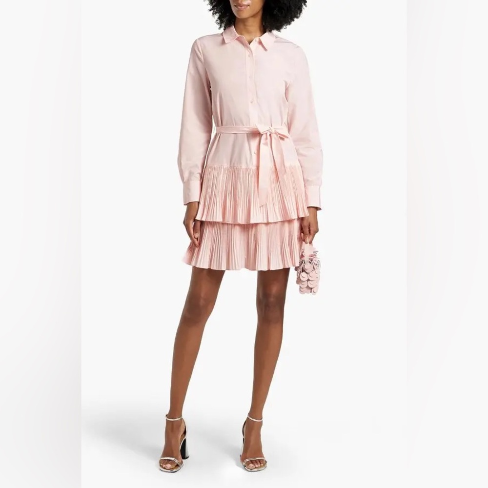 Stirling tiered plissé-poplin mini shirt dress